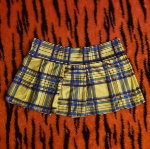 NEON yellow green blue plaid schoolgirl skirt